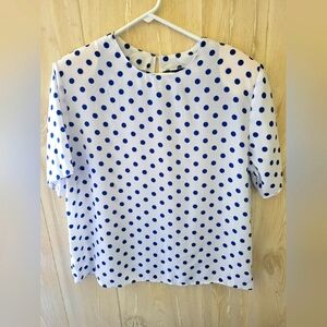 Gianna Ladies Polka-dot Top 100% Polyester White w/Royal Blue Size Large